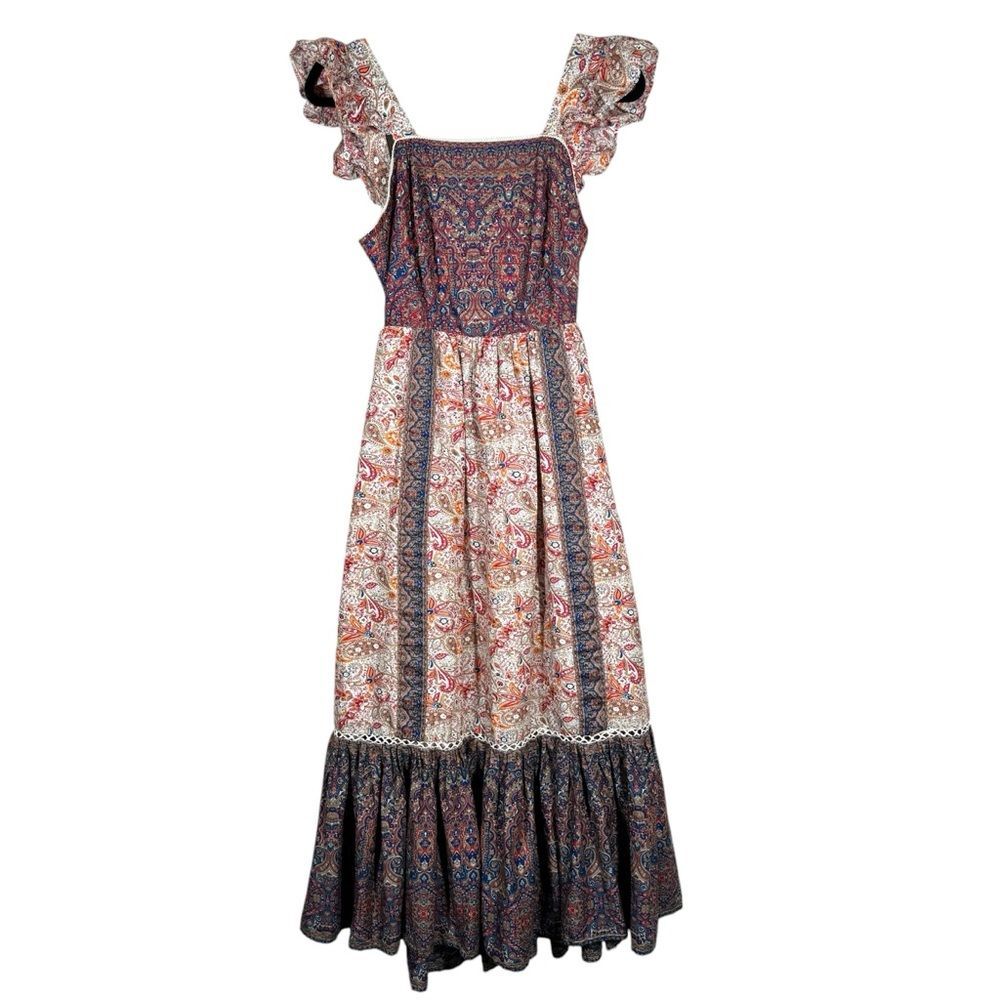 Haute Hippie Floral Tiered Maxi Dress Paisley Prairie Boho Cowgirl Fairy Size 2